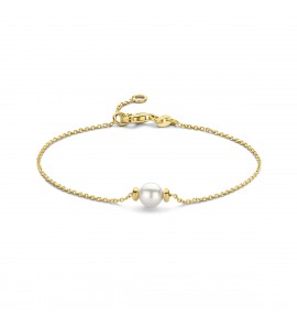 Goud anker armband 1.1 mm met zw parel 6 mm 17-19 cm - 3220908