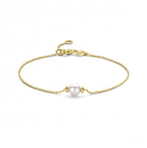 Goud anker armband 1.1 mm met zw parel 6 mm 17-19 cm - 3220908