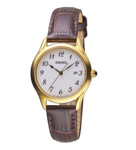 Seiko dames double bruin leer wit 50m wr - 3221025