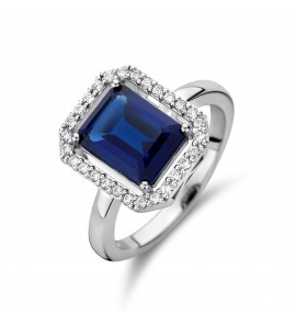 Zilver dames ring vierkante antorage met zirkonia en snth. saffier mt 17âo? - 3221034