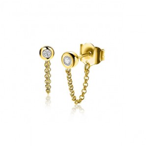 ZINZi zlv. oorknopjes gg.verg. met zirconia en ketting naar poussettes - 3221368
