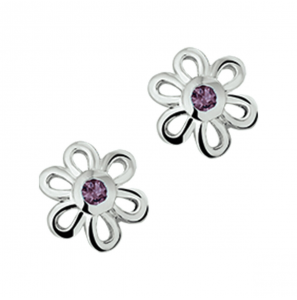 Zilver oorknop bloem met paars zirkonia - 3221234