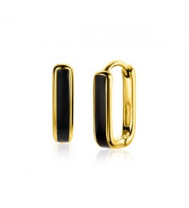 Zinzi zlv. klapcreolen rechthoek met emaille zwart 16x4 mm gg.verg. - 3221481