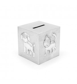 Spaarpot kubus huisdieren zilver kleur - 3221595