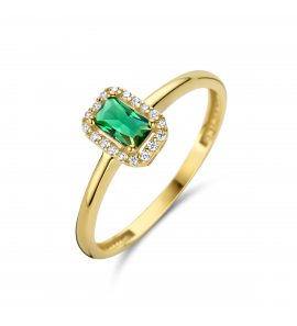 Goud dames ring met syn. smaragd 5x3 mm en zirkoni's mt. 17¥ - 3221816