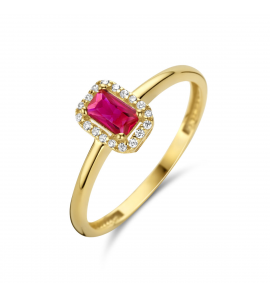 Goud dames ring met syn. robijn 5x3 mm en zirkoni's mt. 17ƒ? - 3221817