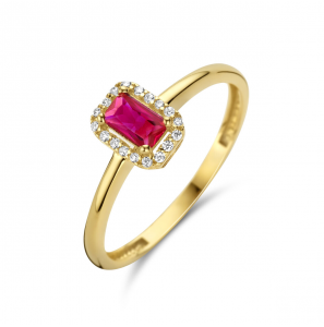Goud dames ring met syn. robijn 5x3 mm en zirkoni's mt. 17ƒ? - 3221817