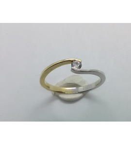 Goud bicolour dames ring slag zirkonia mt. 18 - 3221878