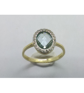 Goud dames ring antourage zirkonia's en blue sky topaas  mt. 17¢ - 3221889