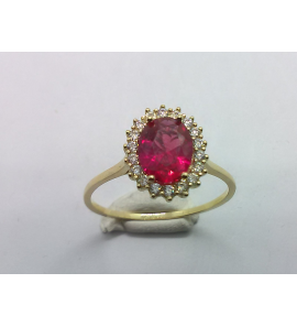 Goud dames ring antourage zirkonia's en rode zirkonia  mt. 18 - 3221892