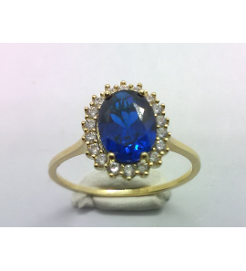 Goud dames ring antourage zirkonia's en blauwe zirkonia  mt. 17.5 - 3221893