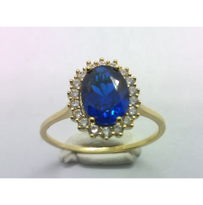 Goud dames ring antourage zirkonia's en blauwe zirkonia  mt. 17.5 - 3221893