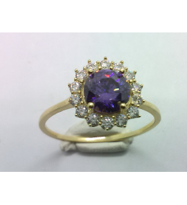 Goud dames ring antourage zirkonia's en paars zirkonia  mt. 18.5 - 3221896