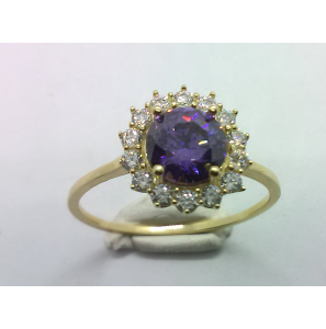 Goud dames ring antourage zirkonia's en paars zirkonia  mt. 18.5 - 3221896