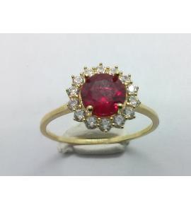 Goud dames ring antourage zirkonia's en rode zirkonia  mt. 18¢ - 3221898