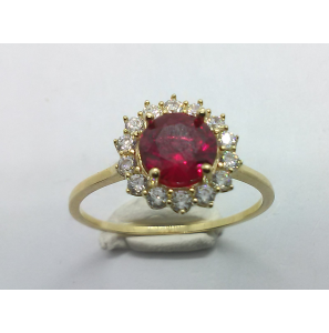 Goud dames ring antourage zirkonia's en rode zirkonia  mt. 18¢ - 3221898