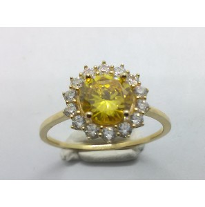 Goud dames ring antourage zirkonia's en gele zirkonia  mt. 17¼ - 3221897