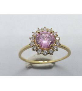 Goud dames ring antourage zirkonia's en roze zirkonia  mt. 19 - 3221894