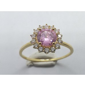 Goud dames ring antourage zirkonia's en roze zirkonia  mt. 19 - 3221894