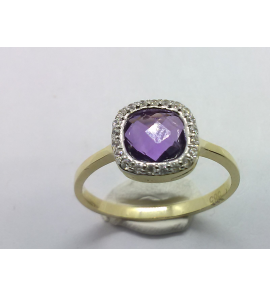 Goud dames ring antourage zirkonia's en amathist  mt. 18 - 3221887