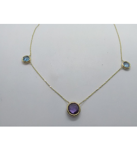 Goud anker collier 0,8 mm 43-45 cm met blauw topaas en amathist - 3221907