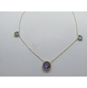 Goud anker collier 0,8 mm 43-45 cm met blauw topaas en amathist - 3221907