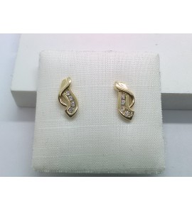 Goud oorknop fantasie met zirkonia's - 3221946