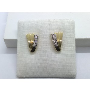 Goud oorknop fantasie met zirkonia's - 3221947