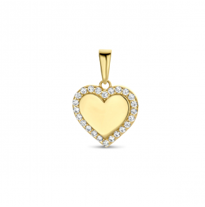 Goud graveerplaat hart met rondom zirkonia's 16 mm - 3221964