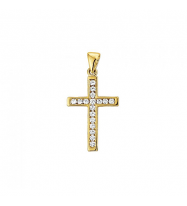Goud hanger kruis met zirkonia's 17.5 x 11 mm - 3221972