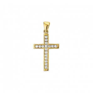 Goud hanger kruis met zirkonia's 17.5 x 11 mm - 3221972