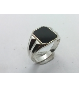 Zilver heren ring achtkant met onix 12x9  mm mt 19¾ - 3222098