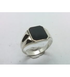 Zilver heren ring achtkant met onix 12x9  mm mt 19¾ - 3222099