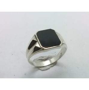 Zilver heren ring achtkant met onix 12x9  mm mt 19¾ - 3222099