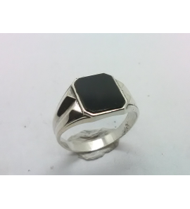 Zilver heren ring achtkant met onix 12x9  mm mt 18½ - 3222100