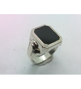 Zilver heren ring achtkant met onix 16x14 mm mt 20½ - 3222102