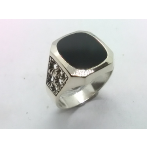 Zilver heren ring ovaal met onix mt 20½ - 3222105