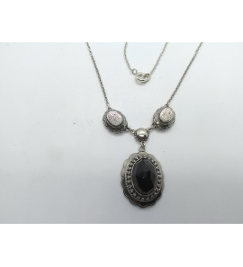 Zilver collier met hanger granaat 22x17 mm 48 cm - 3222121