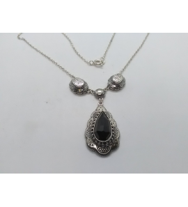 Zilver collier met hanger granaat 26x16 mm 48 cm - 3222123