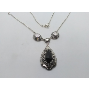 Zilver collier met hanger granaat 26x16 mm 48 cm - 3222123