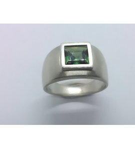 Zilver Uni-sex ring 12 mm met zirkonia groen mt. 19¾ - 3222205