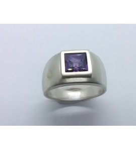 Zilver Uni-sex ring 12 mm met zirkonia paars mt. 19¾ - 3222206