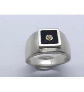 Zilver Uni-sex ring 12 mm met onix en zirk. mt. 19¾ - 3222210
