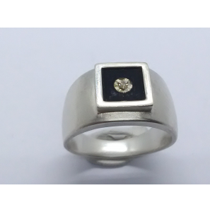 Zilver Uni-sex ring 12 mm met onix en zirk. mt. 19¾ - 3222210