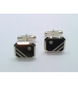 Zilver manchetknoop achtkant met onix 15x18 mm - 3222213