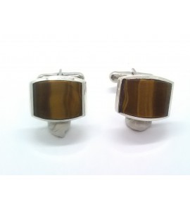 Zilver manchetknoop rechthoek met tijgeroog 14x18 mm - 3222218