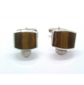 Zilver manchetknoop rechthoek met tijgeroog 14x18 mm - 3222218