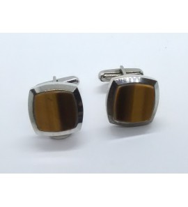 Zilver manchetknoop rechthoek met tijgeroog 18x18 mm - 3222219