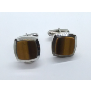 Zilver manchetknoop rechthoek met tijgeroog 18x18 mm - 3222219