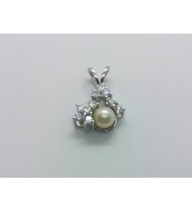 Zilver hanger met zirkonia en parel - 3222226